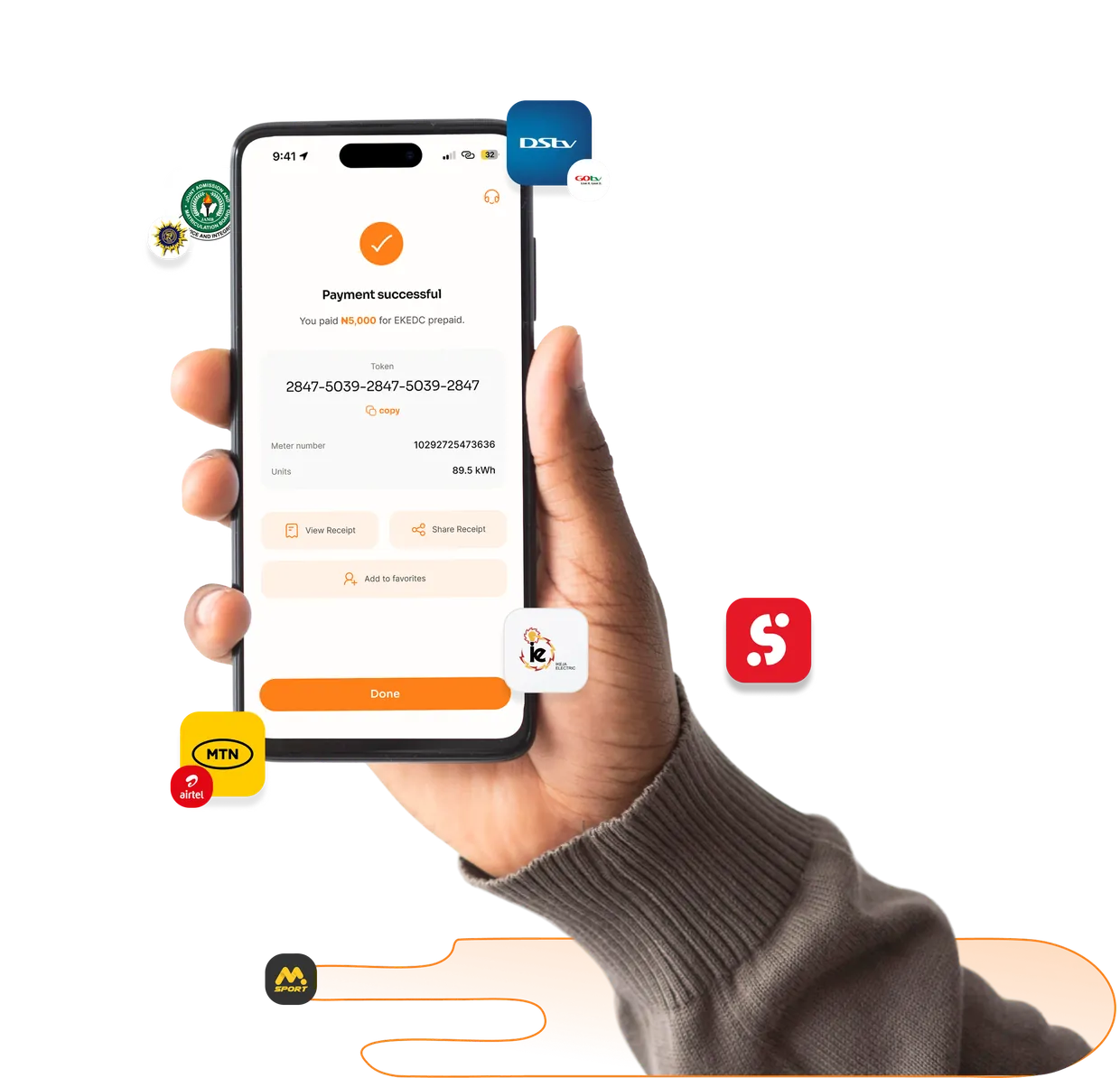 EndowPay bill payment confirmation held on a phone